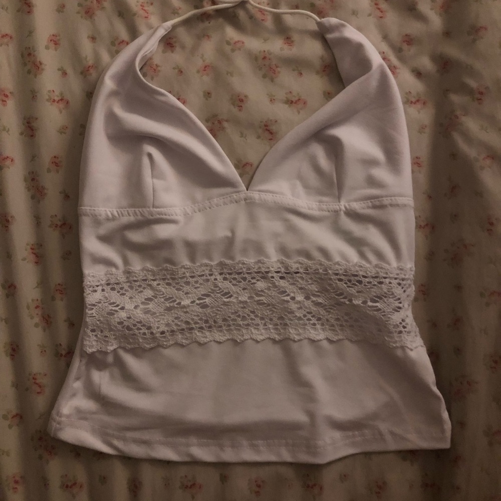 SHEIN White Lace Halter Tank Top